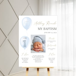 Blue Gold Baptism Chalkboard Sign, Boy Baptism Milestone, Baptism Printable, EDITABLE Personalized Baptism Gift Boy, Add Photo