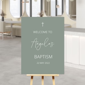 Green Baptism Welcome Sign Poster, Green Christening Welcome Sign, Modern Baptism Welcome Poster, Green Baptism Poster sign