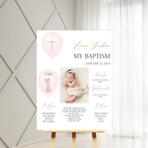 Pink Baptism Chalkboard Sign, Girl Baptism Milestone, Baptism Printable, EDITABLE Personalized Baptism Gift Girl, Add Photo, Pink Sign