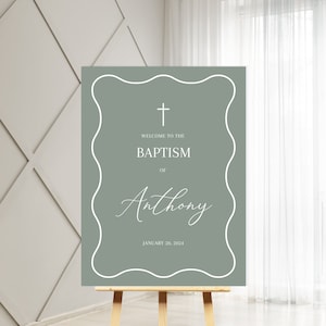 Wave Green welcome POSTER, Editable White Baptism welcome sign, Boy green welcome sign, Baptism Sign Poster for boy, Wave baptism sign