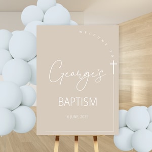 Boho Baptism Welcome Sign Poster, Neutral beige Christening Welcome Sign, Modern Baptism Welcome Poster, Beige Brown Baptism Poster Almond