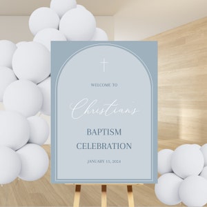 Blue Baptism Welcome Sign Poster, Blue Christening Welcome Sign, Baptism Welcome Poster, Dusty Blue Baptism welcome sign, arch welcome sign