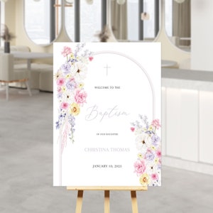 Baptism wildflower purple WELCOME POSTER, Lilac Baptism sign, Christening welcome SIGN, Floral wild flower Pink baptism poster event decor