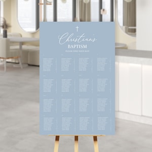 Blue Baptism Seating Poster Template, Alphabetical Order Christening Sign, Editable Blue Boys Table Chart, Digital Download Seating poster
