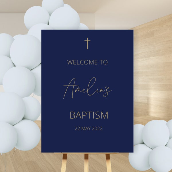 Navy Blue WELCOME POSTER Editable Gold Baptism welcome sign / Navy Holy Communion welcome poster / Navy Christening welcome SIGN