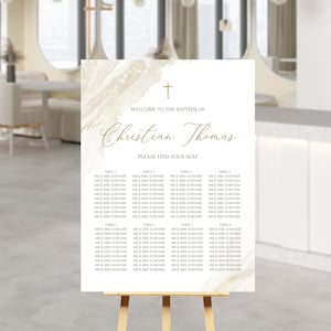Boho Welcome Baptism seating chart Editable template Guest list Gold seating chart poster printable Download, Gold Christening Seating beige