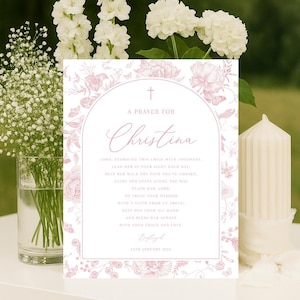 Pink baptism prayer sign template,  Boho Pink flower prayer sign, printable baptism gift, editable baptism prayer, custom girl baptism