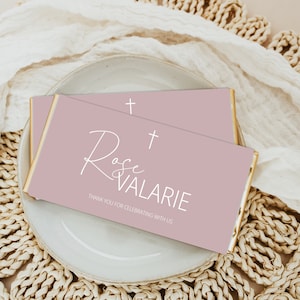 Dusty Rose Pink Chocolate Bar Wrapper Template, Modern Baptism Candy Bar Wrapper, Shower Favor, Chocolate Bar Wrapper, Thank you favor