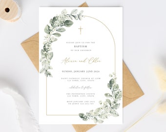 Joint Sibling Baptism Invitation, Twin Baptism Invite Template for girl, Christening Invitation for twins, boy and girl joint baptism invite