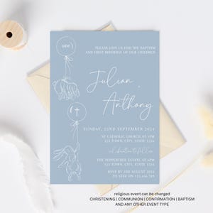Joint Sibling Baptism Invitation, Christening Invitation for twins, Twin baptism invitation, joint baptism invite, Baptism birthday invite