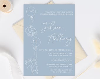 Joint Sibling Baptism Invitation, Christening Invitation for twins, Twin baptism invitation, joint baptism invite, Baptism birthday invite