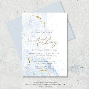 Baptism Invitation Boy, Baptism Invitation evite, Blue and Gold Baptism invite, Printable Baptismal Invitation, Blue Gold Christening invite