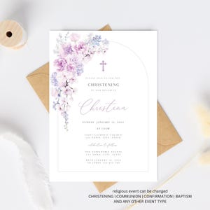 Orthodox Christening Invitation, Girl Baptism Invitation Template, Lilac Orthodox Christening Invite Template, Purple Orthodox cross Girl