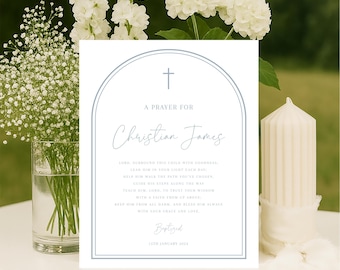 Baptism Prayer Sign for a boy INSTANT DOWNLOAD Personalized Prayer for Boy, Baptism Gift, Christening Gift, Baby Name Gift Blue Prayer