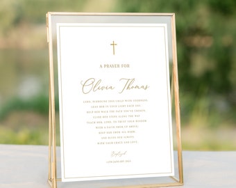 Gold Prayer for Child Baptism Sign, gold Baptism Prayer Sign, Catholic Prayer Sign, Simple Baptism Sign, Edit yourself Prayer sign printable