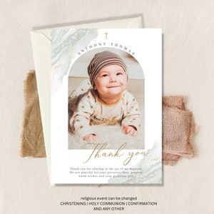 Boy Baptism PHOTO thank you card, Christening Thank you, Sage Green card, Boys Green Thank you card, Green Thank you for celebrating baptism