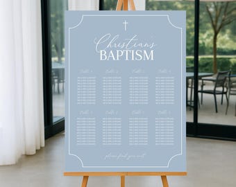 Dusty Blue Baptism Seating Plan Template, Printable Modern Christening Sign, Editable Blue Boys Table Chart, Instant Download Seating Poster