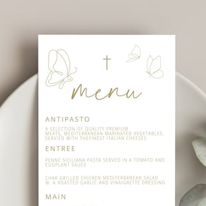 Gold Butterfly Menu Template add Guest Names, Modern Wedding Place Card Dinner Menu,  Printable, Digital Download, Editable