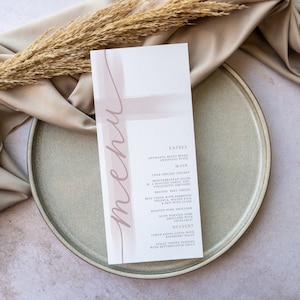 Dusty Pink Menu Template add Guest Names, Modern Wedding Place Card Dinner Menu,  Printable, Digital Download, Editable Dusty Pink Rose