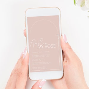 Blush Pink Christening Invitation Girl, Baptism Invitation, Dusty Pink Modern Invitation, Pink Christening Invitation, Baptism invite text