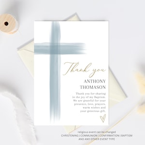 Boy Baptism thank you card, Christening Thank you , Dusty Blue card, Boys Blue Thank you card, Blue Thank you for celebrating baptism card