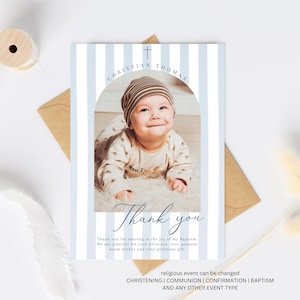 Boy Baptism PHOTO thank you card, Christening Thank you , Dusty Blue card, Boys Blue Thank you card, Blue Thank you for celebrating baptism