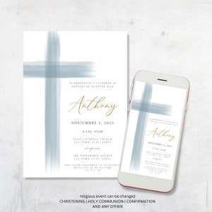 Invitacion de Bautizo, Bautizo Invitation In Spanish, Invitaciones Bautizo, Classic Baptism, Mi Bautizo, Religious Invitation, Blue Evite