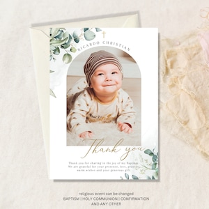 Boy Baptism PHOTO thank you card, Christening Thank you, Sage Green card, Boys Green Thank you card, Green Thank you for celebrating baptism