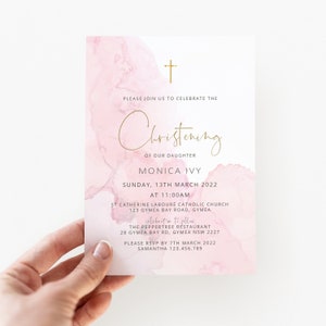 Christening Invitation Girl, Baptism Invitation, Pink Watercolor, Printable Invitation, Pink Christening Invitation, Holy Communion