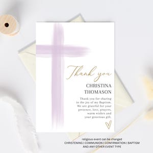Thank you card Baptism Girl, Christening thank you card, Baptism thank you card for attending, Printable Christening, Purple thank you card
