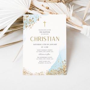 Blue Baptism Invitation, Christening Invite boy , Boy Baptism invite, Boys Blue Gold Invite, Baptism Invite, Holy Communion digital download