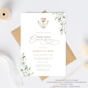 First Holy Communion Invitation Template, First Holy Communion invite, 1st Holy Communion invite girl, digital holy confirmation invitation
