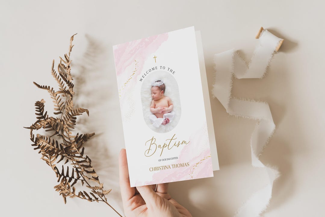 Pink Baptism Program Template, Editable Baptism Program for Girl ...