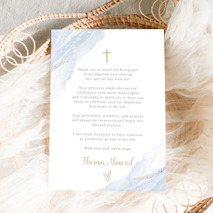 Boy Baptism thank you card, Christening Thank you , Dusty Blue card, Boys Blue Thank you card, Blue Thank you for celebrating baptism card