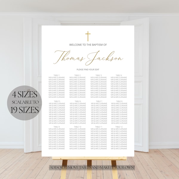 Seating Chart Baptism poster, Baptism welcome poster, Christening seating chart, A1 seating chart , 18x24inch seating chart , Modern Poster