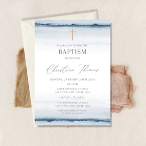 Navy Blue Boy Baptism Invitation, Christening Boy Invitation Template , Holy Communion Invite, Blue Baptism Invitation, Modern boy baptism