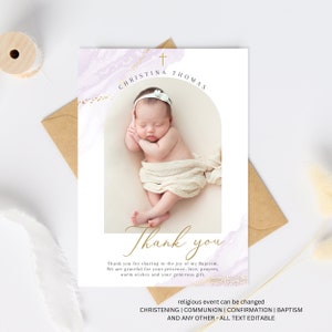 Thank you card Baptism Girl, Christening thank you card, Baptism with photo thank you, Printable Christening, digital girl thank you card