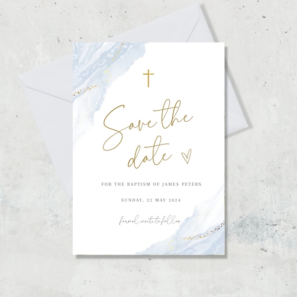 Baptism Invitation Save the Date Template, save the date christening,  Boy Save the date Invitation Template, Christening