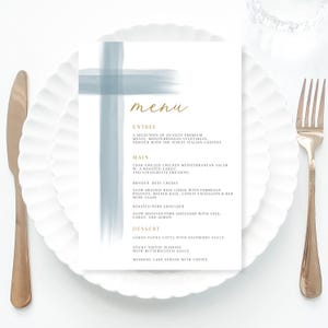 Blue baptism Menu Template add Guest Names, Blue Baptism Place Card Dinner Menu Watercolor, Printable, Digital Download Blue cross modern