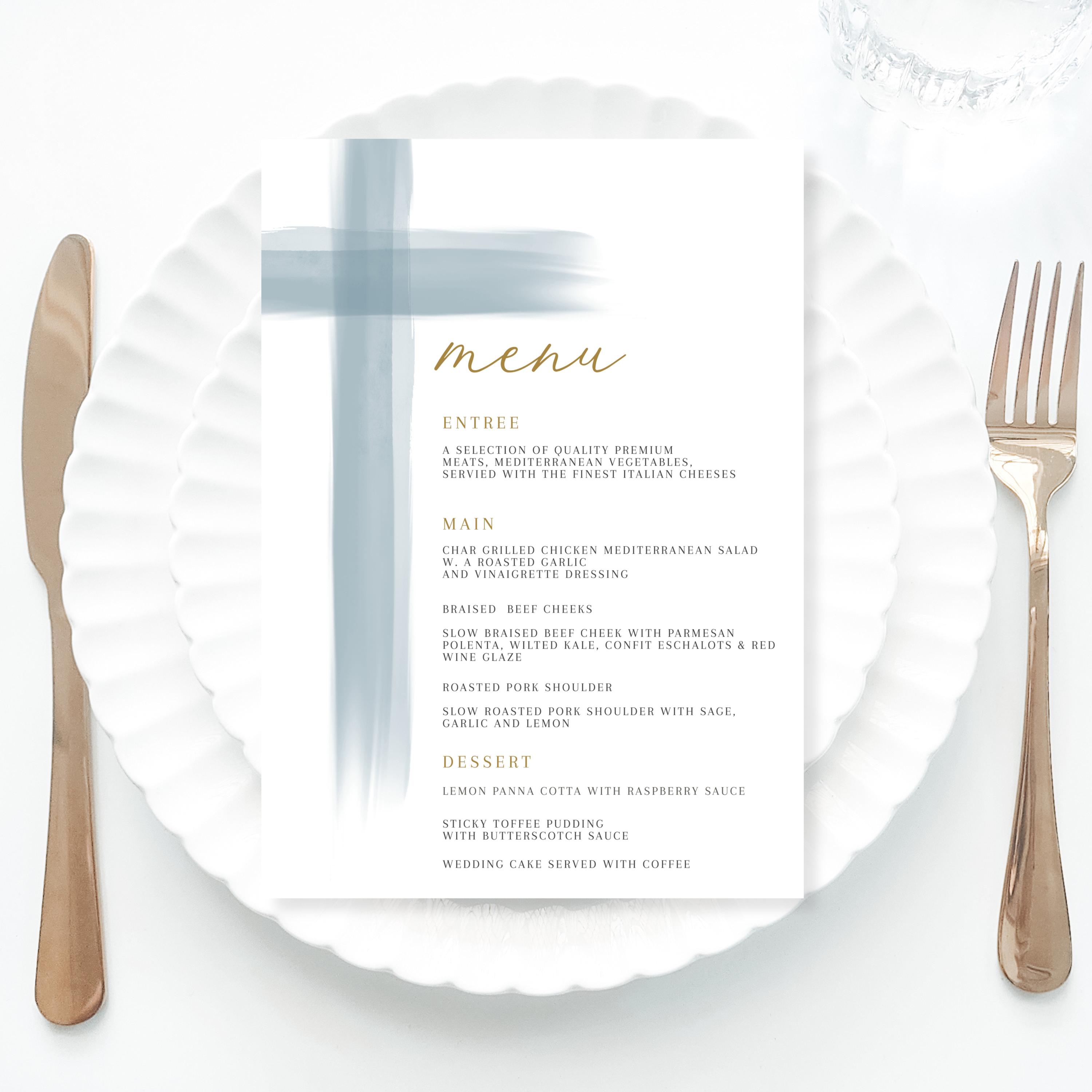 Blue baptism Menu Template add Guest Names, Blue Baptism Place Card Dinner Menu Watercolor, Printable, Digital Download Blue cross modern