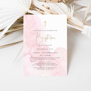 Christening Invitation Girl, Baptism Invitation, Soft Pink, Pink Gold, Printable Invitation,  Pink Christening Invitation, Holy Communion