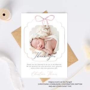 Thank you card Baptism Girl, Christening thank you card, Baptism with photo thank you, Printable Christening, digital girl thank you card