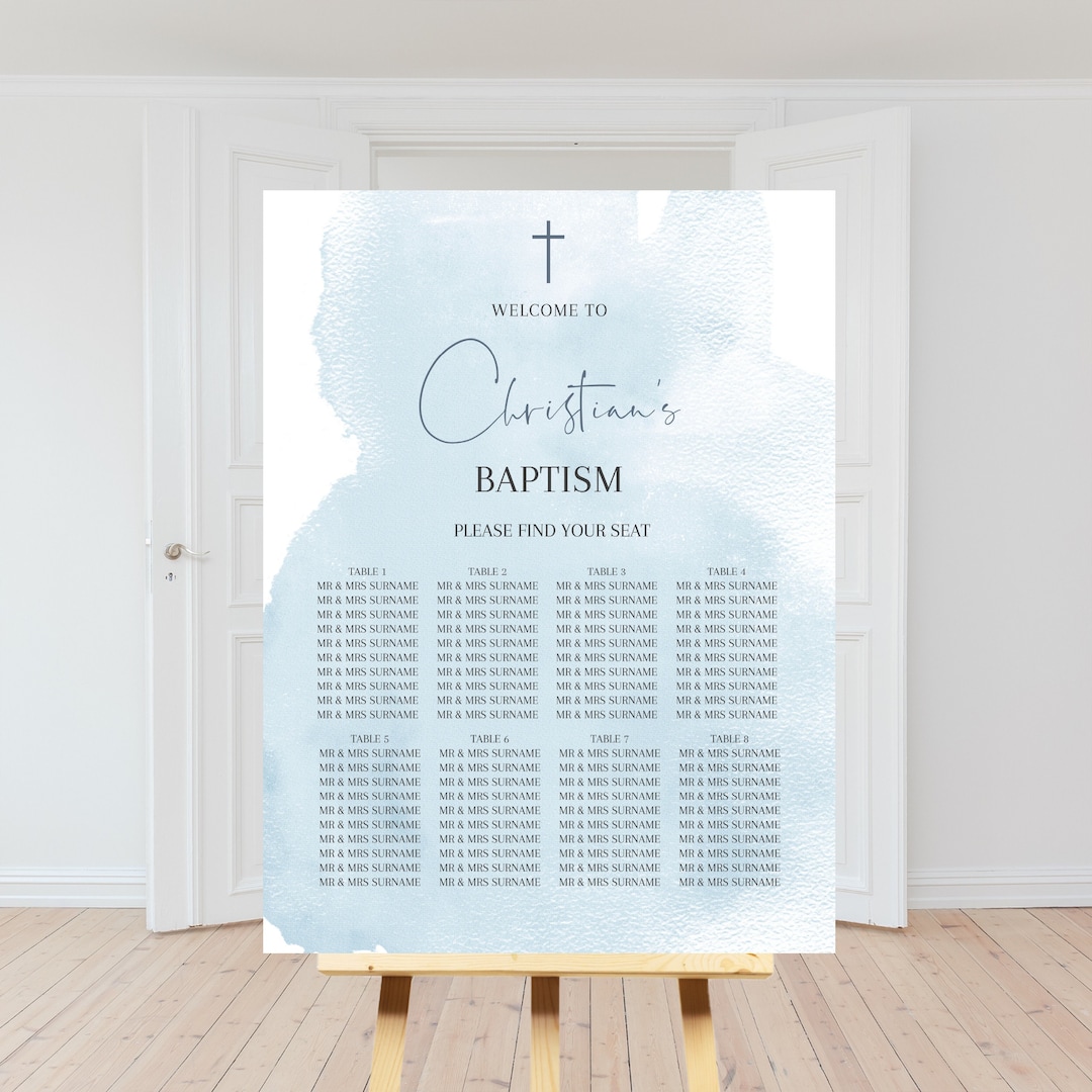 Dusty Blue Baptism Seating Plan Template, Printable Modern Christening ...