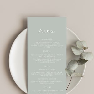 Sage christening Menu Template add Guest Names, Modern Baptism Place Card Dinner Menu, MINIMAL, Printable, Digital Download, Editable