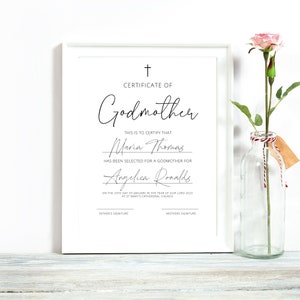Modern Godmother Certificate Template, 100% Editable, Minimal Godfather Certificate, Printable Godparents Certificate, Instant Download
