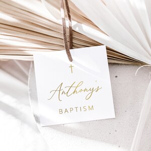 Gold Baptism Sticker Template, Modern Thank You Tag, Gold, Thank you Sticker, Baptism Favor Tag, Christening Tag, baptism cupcake topper