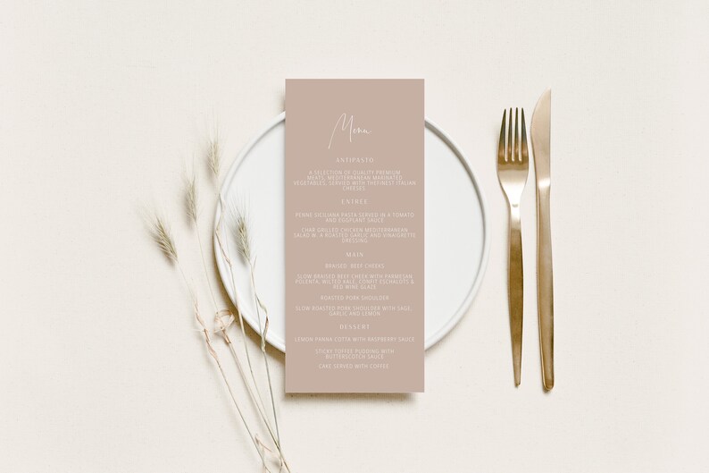 Boho Tan Menu Template, Retro Boy Baptism Menu, Modern Menu Printable ...