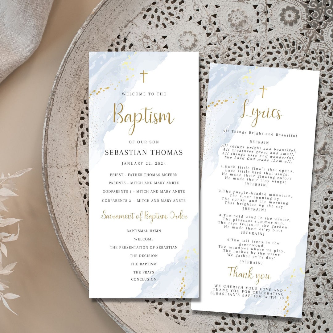 Dusty Blue Baptism Program Template, Editable Baptism Program for Boy ...