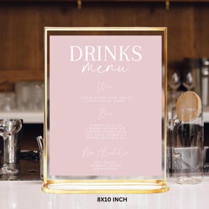 Pink Baptism Drinks Menu Template, Pink Christening drinks Menu, Modern Baptism drinks menu, Baptism drinks Menu Template Printable bar