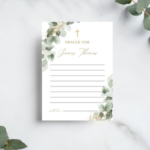 Baptism Prayer Card, Greenery Baptism Prayer notes, Catholic Prayer Card, Printable Baptism Card, Eucalyptus Baptism prayer card printable